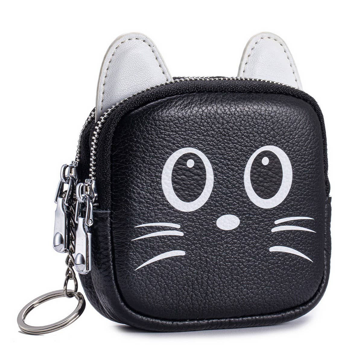 Cute Cat Leather Wallet ? Double Zipper Pouch_CUAB00383