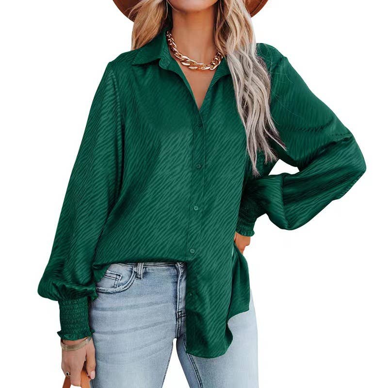 LAPEL BREASTED LOOSE LANTERN LONG-SLEEVED SHIRT