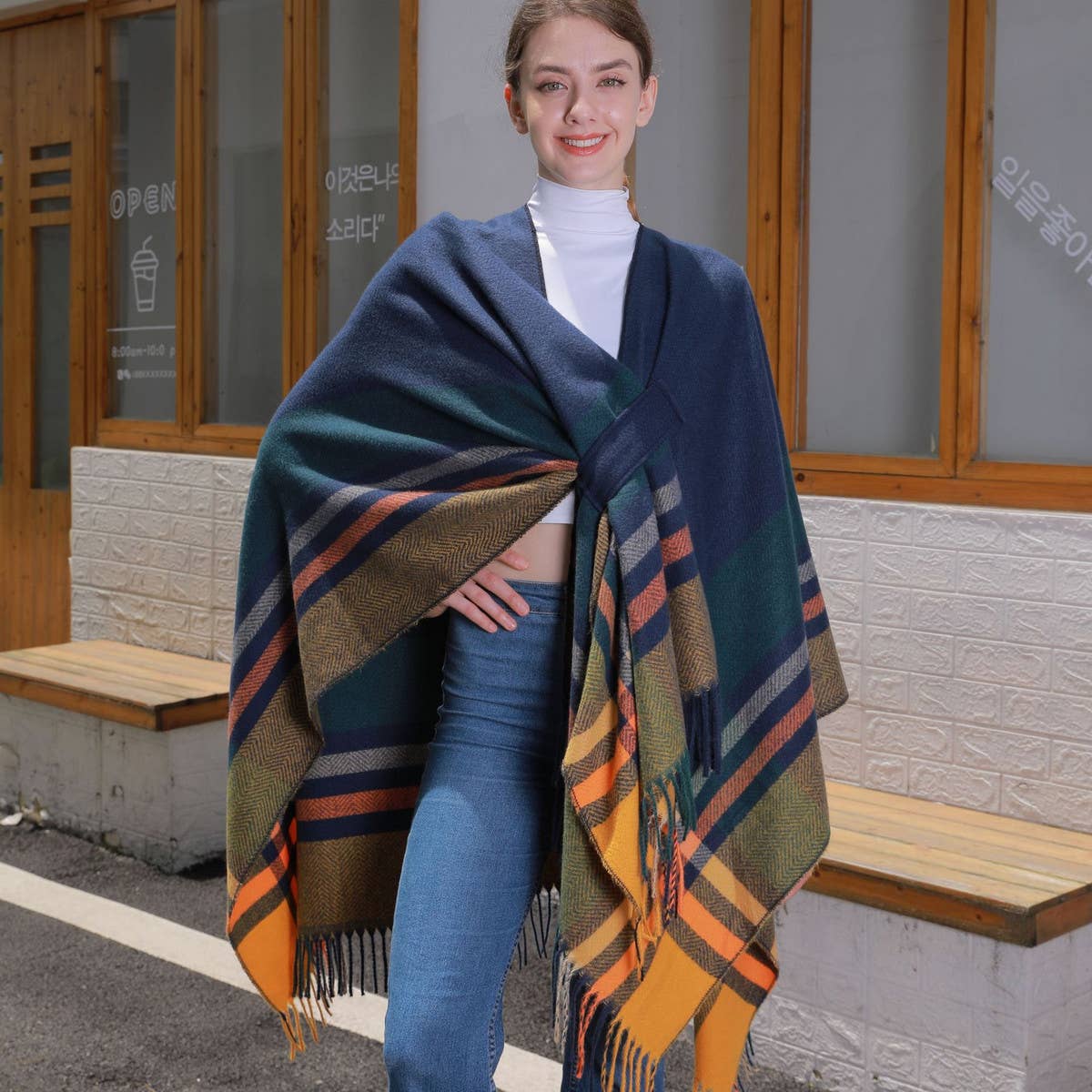 COLORFUL TASSEL STRIPED TIE SHAWL