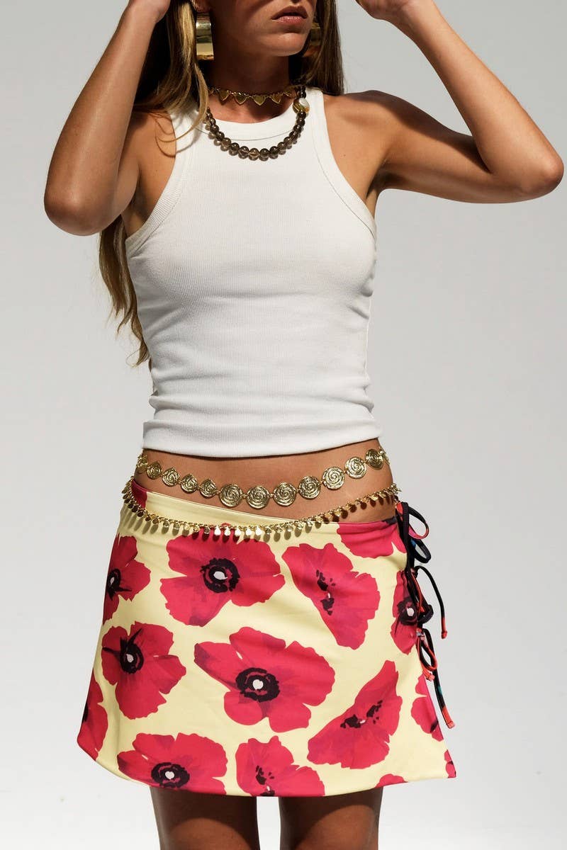 CWBSS0480_SEXY TIE WAIST PRINTED MINI SKIRT