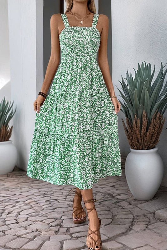 CWDMD4217_PRINTED PASTORAL STYLE SUSPENDER DRESS