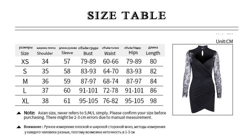 CWDSD6718_BLACK SEXY KNITTED LACE LONG SLEEVE DRESS