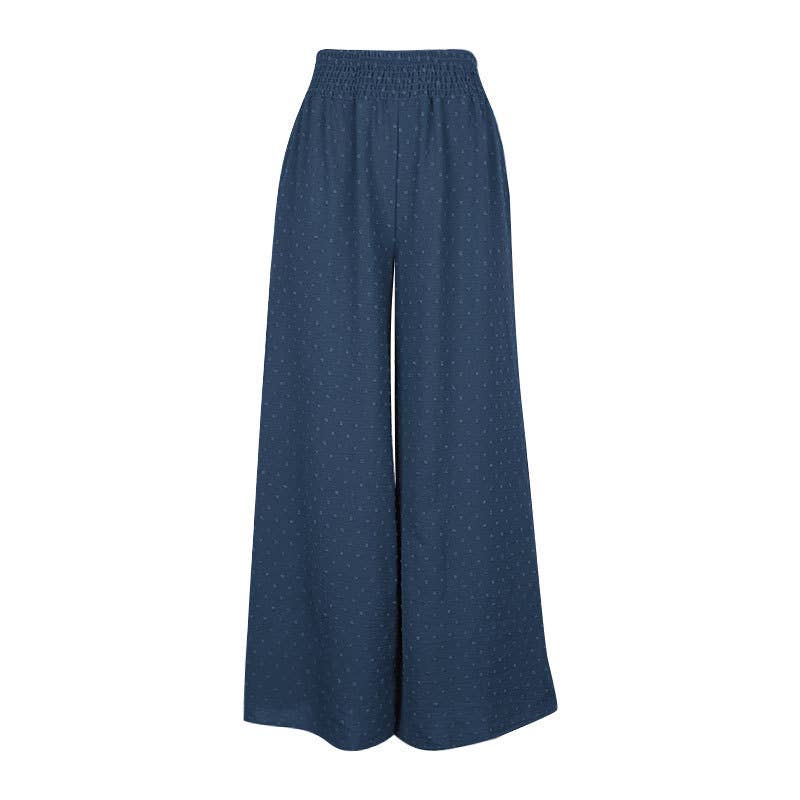 ELASTIC-WAISTED CASUAL WIDE-LEG PANTS