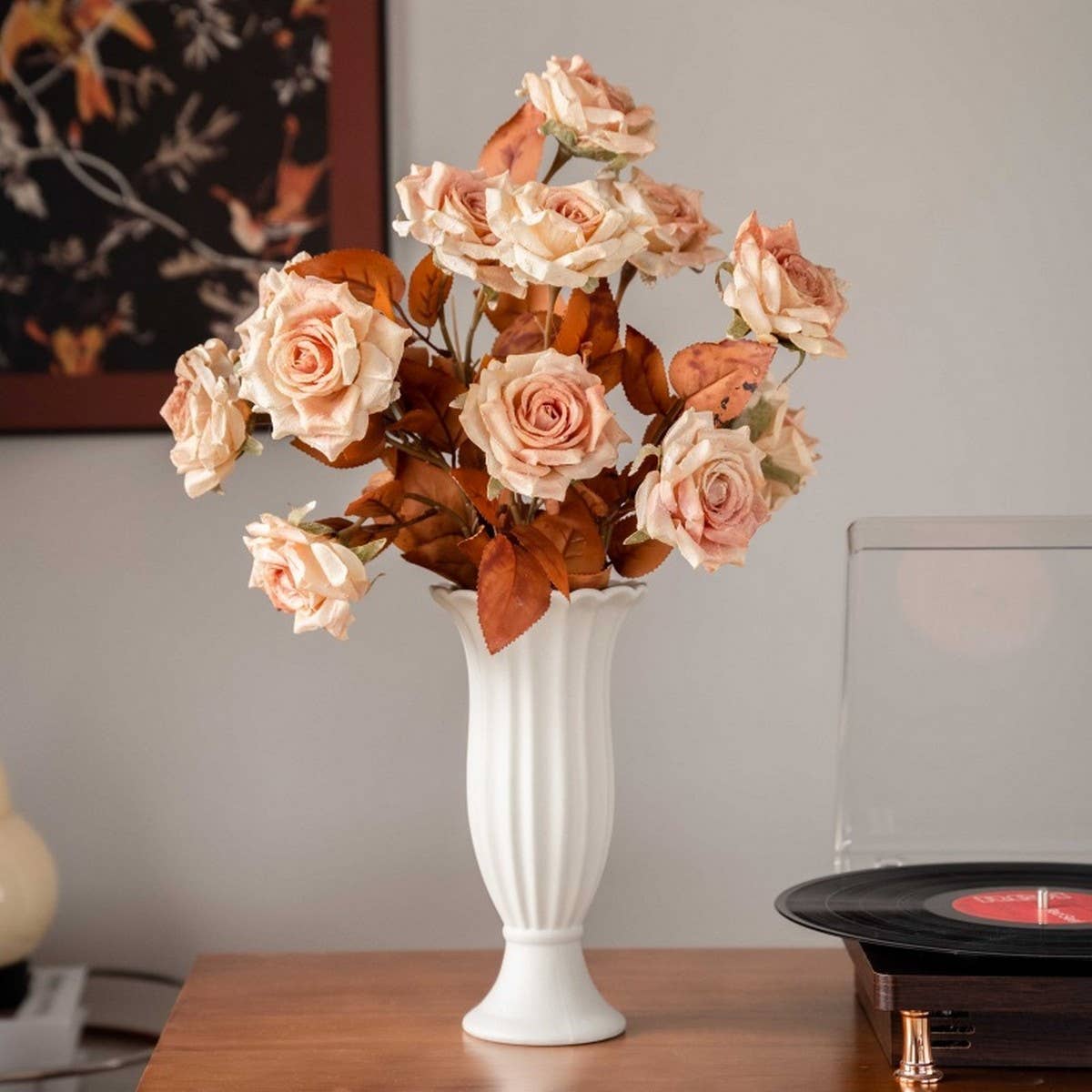 Dried Tone Burnt Edge Rose Bouquet for Decor