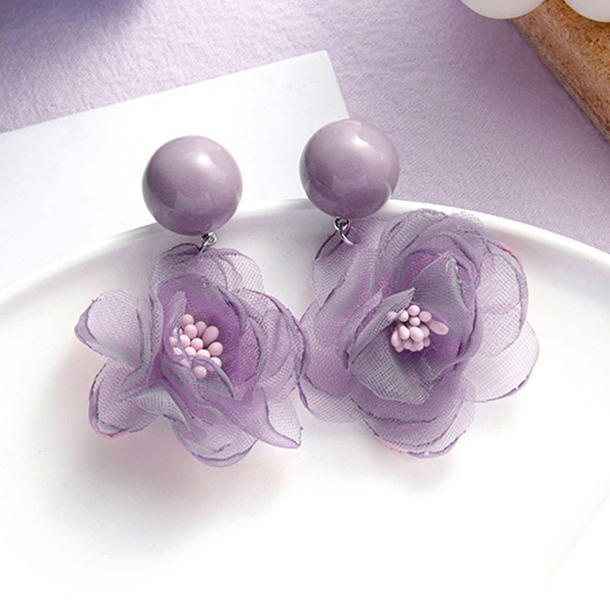 Purple simple and fresh floral stud earrings
