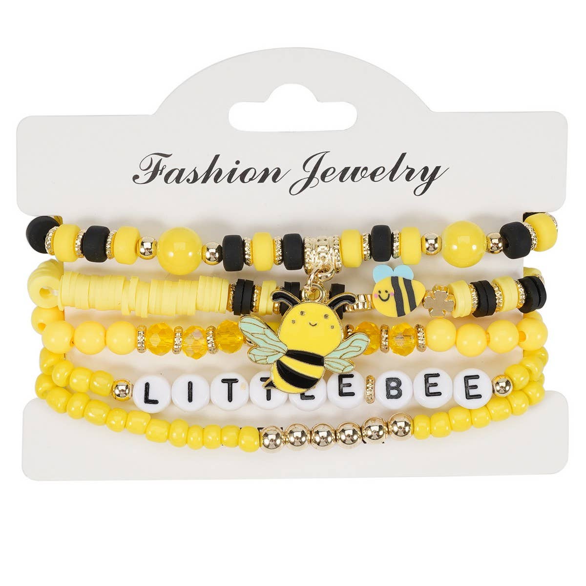 CWAJE05713_BEE SUNFLOWER CHARM BEADED STRETCH BRACELET