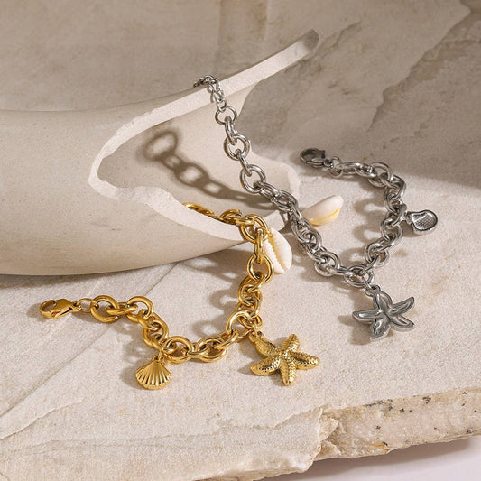 Minimalist 18K Gold Starfish Shell Conch Bracelet