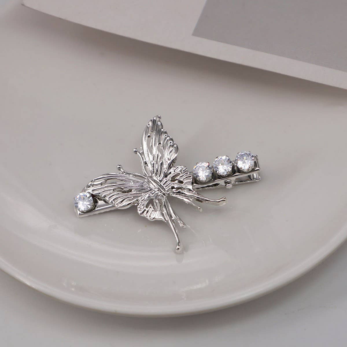 COLD STYLE LIQUID METAL BUTTERFLY ZIRCON HAIRPIN