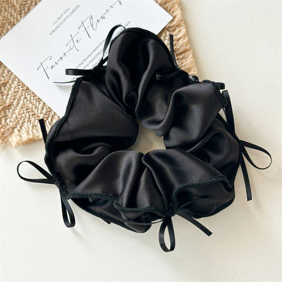 BALL HEAD RUBBER BAND RIBBON BOW HAIR TIE_CWAHA1353
