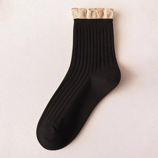 CUTE RUFFLE EDGE LACE MID-CREW SOCKS FOR WOMEN'S