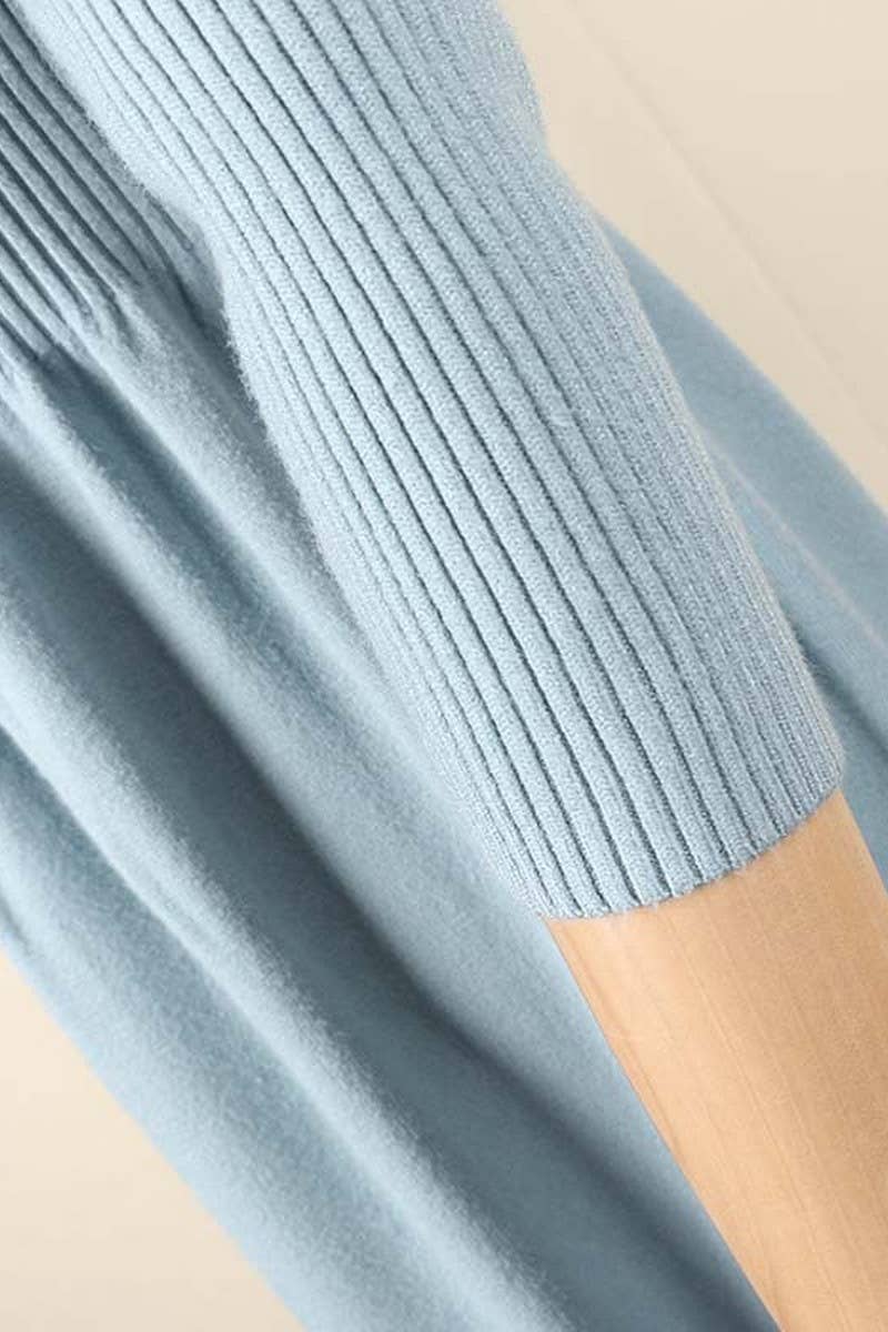 CWDMD4016_HALF TURTLENECK LONG SLEEVE WAIST KNITTED DRESS
