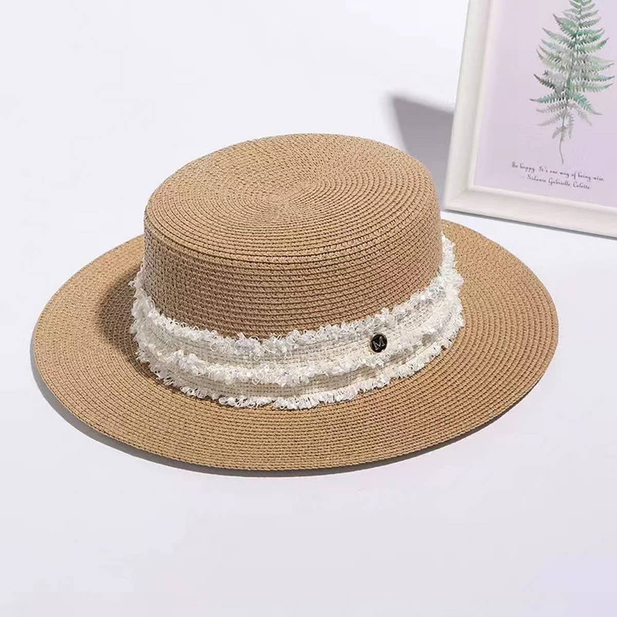 Summer retro flat top fresh small straw hat_CWAH3482