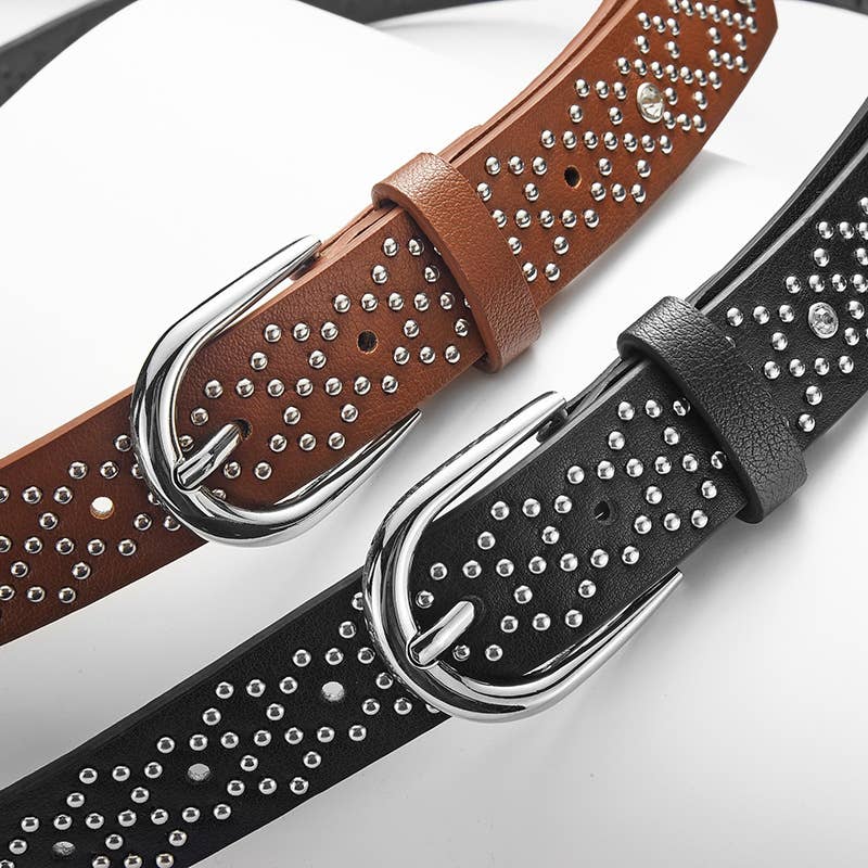 Pink-buckle diamond-encrusted PU belt