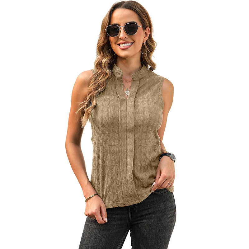 Stylish commuting sleeveless loose textured vest