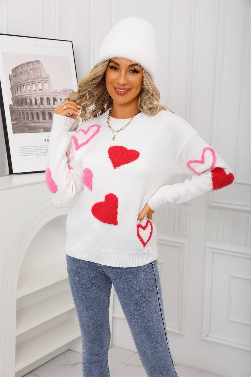 Valentine's day little hearts jacquard sweater