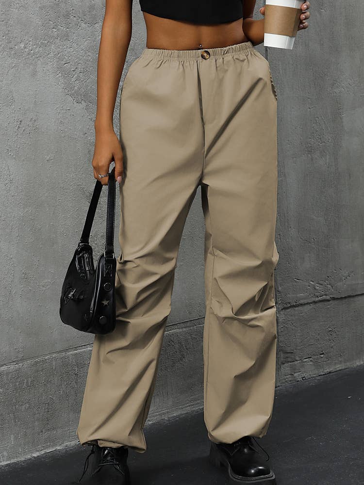 HIGH-WAISTED SOLID COLOR STRAIGHT LEG SLACKS