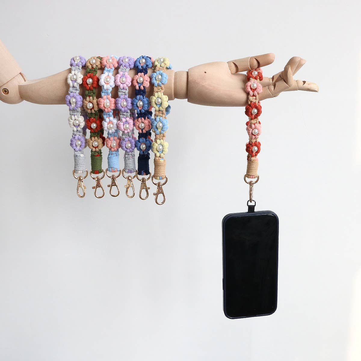 NEW PEARL FLOWER COTTON ROPE KEYCHAIN