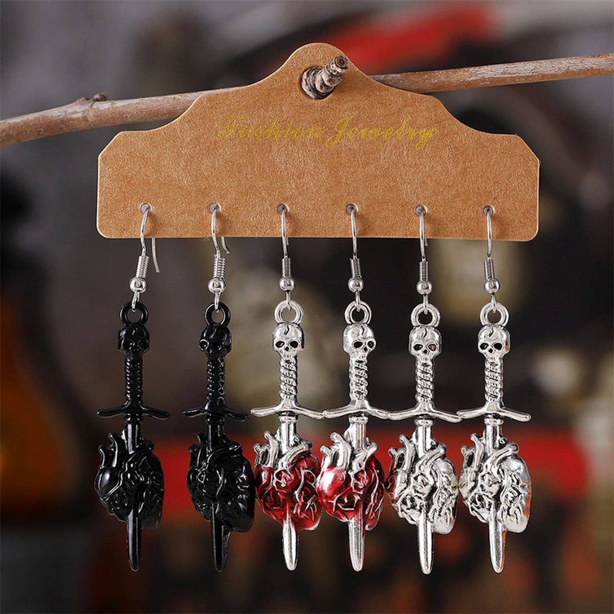 HALLOWEEN SWORD PIERCING HEART EARRINGS