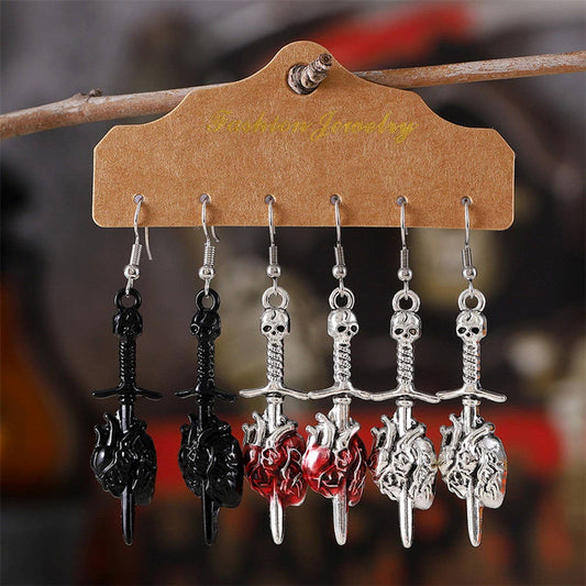 HALLOWEEN SWORD PIERCING HEART EARRINGS