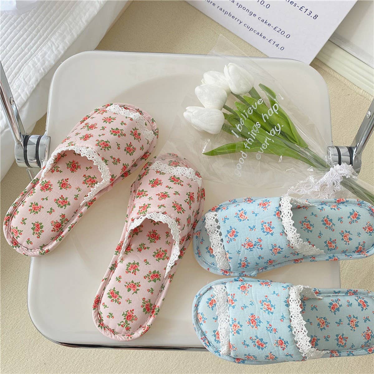RETRO PASTORAL SMALL FLORAL LACE HOME SLIPPERS_CWMM2973