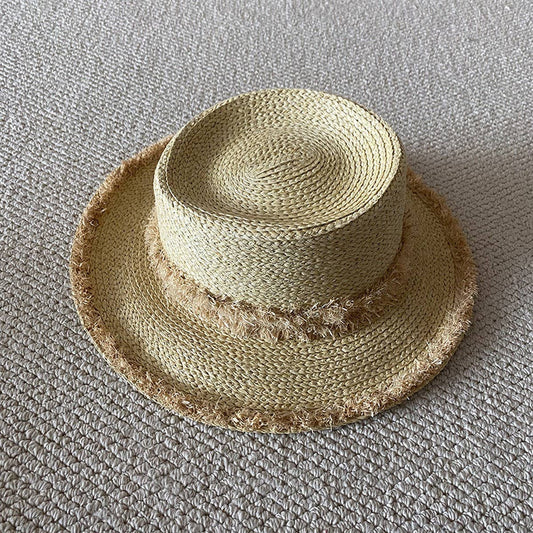 Summer raffia decorated straw hat for women_CWAH3568