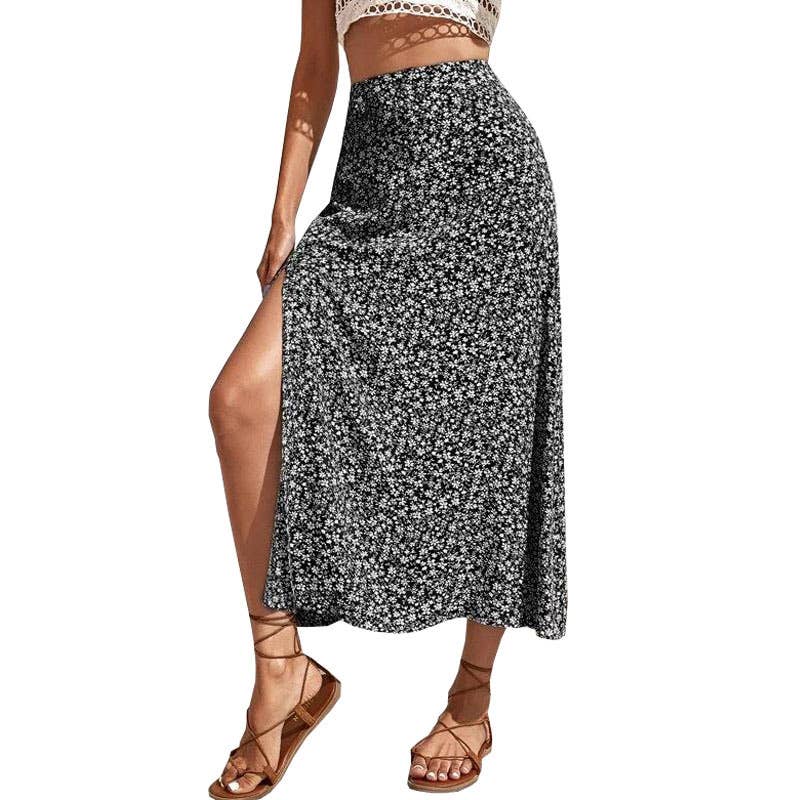 High-slit A-line body-hugging mid-waist skirt