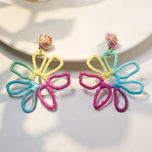 Colorful woven Raffia grass hollowed-out earrings