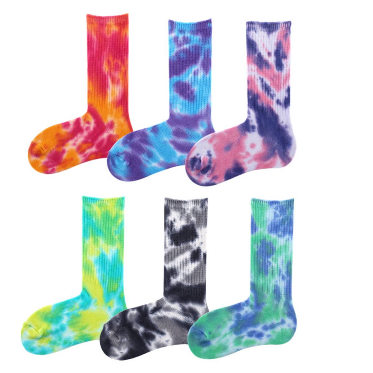 WOMEN DOUBLE-NEEDLE TIE-DYEING MID-TUBE SOCKS