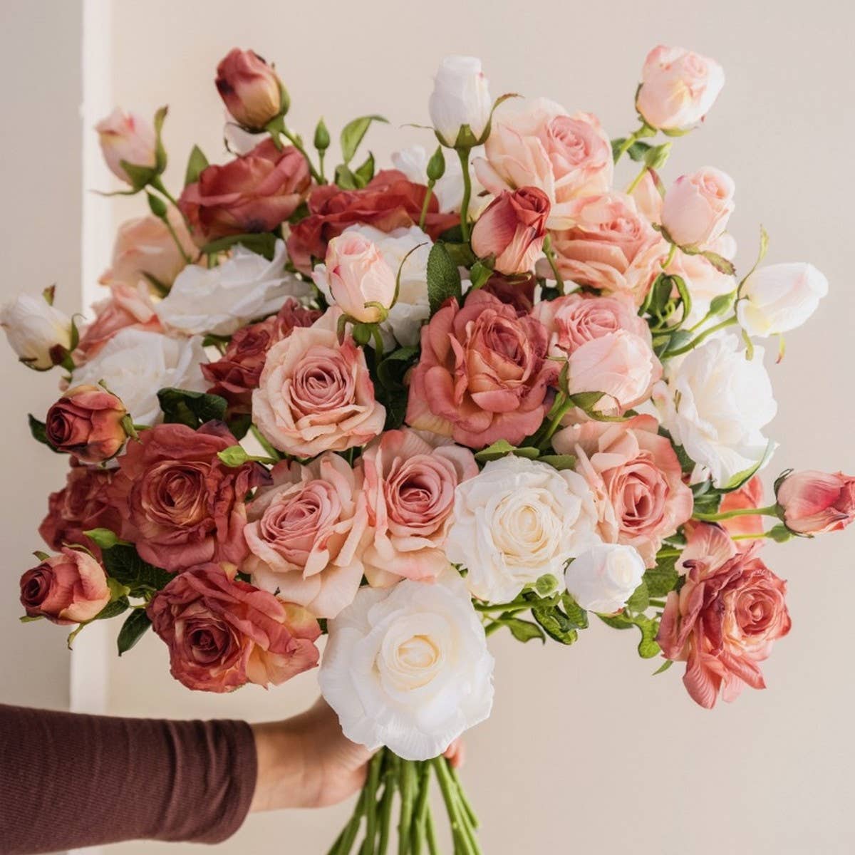 2-Flower 1-Bud Burnt Edge Dried Rose Artificial_CWMM6477