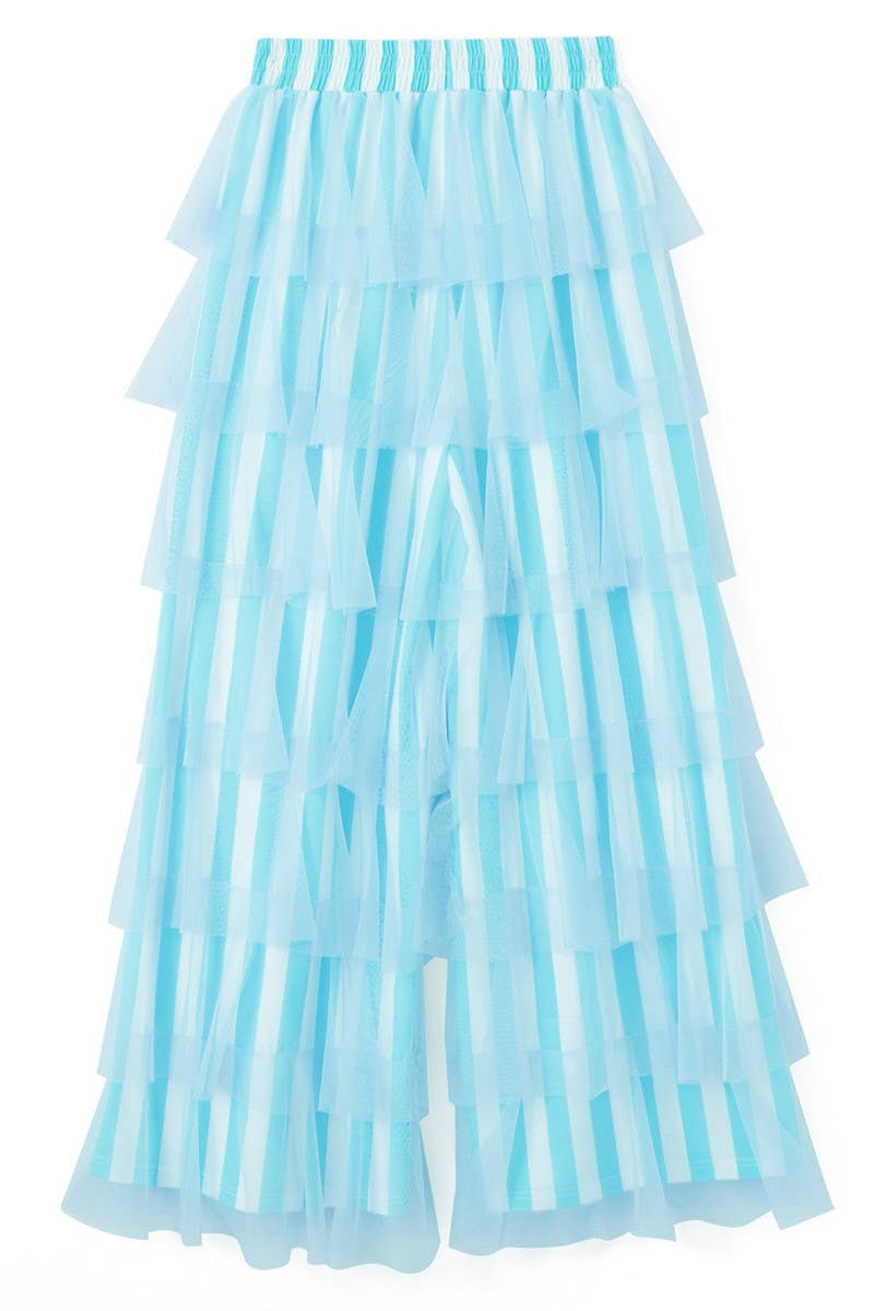 CWBLP2010_STRIPED TIERED MESH PATCHWORK WIDE LEG PANTS