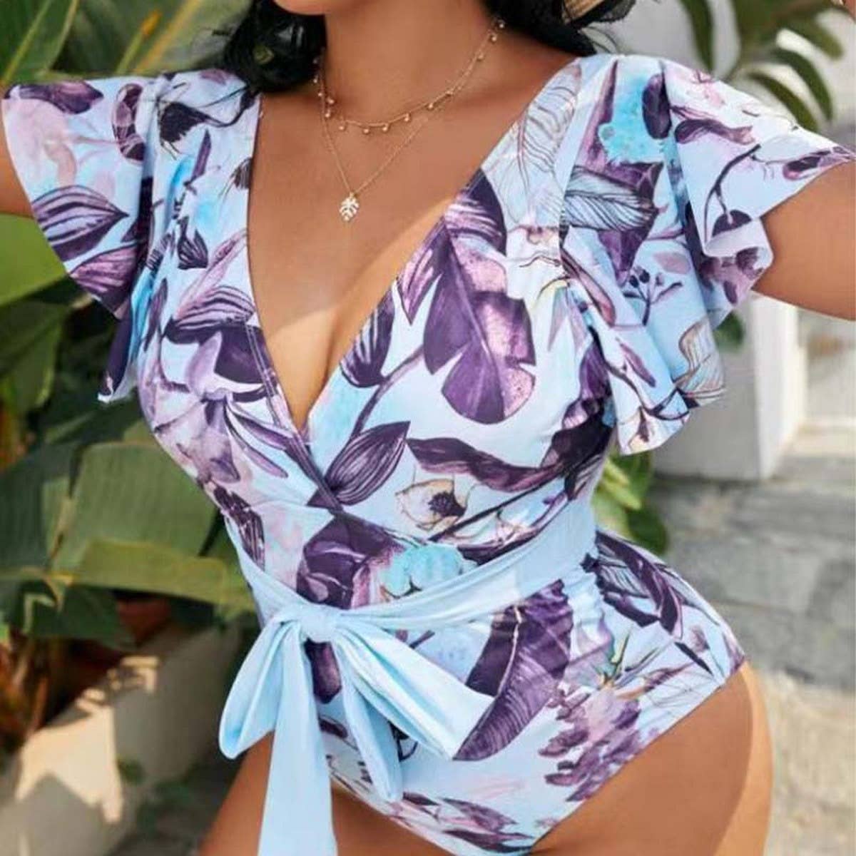 PLUS SIZE BIKINI RUFFLE PRINTED ONE-PIECE SWIMSUIT_CWMW0590
