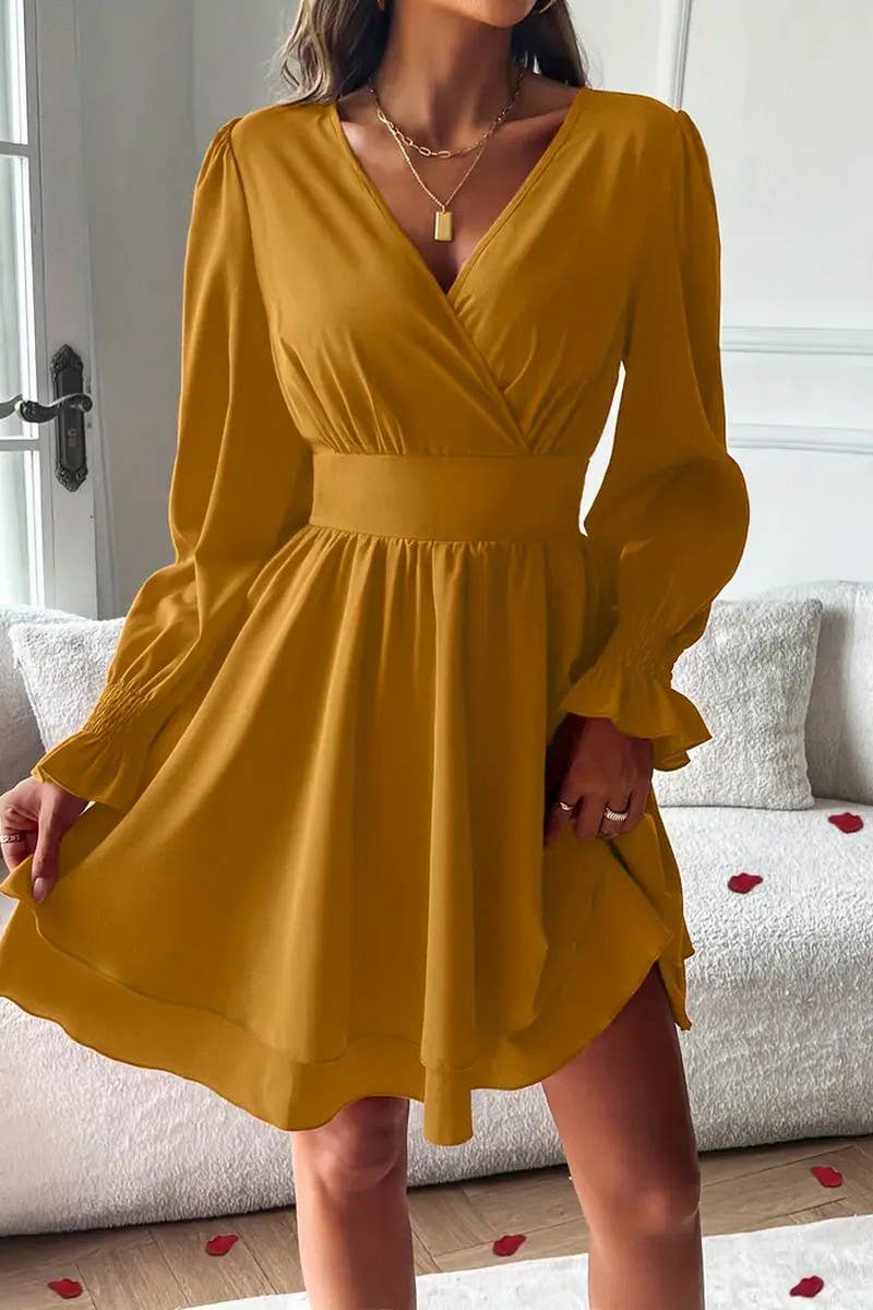 CWDSD8108_SUMMER V-NECK DOUBLE WAIST DRESS