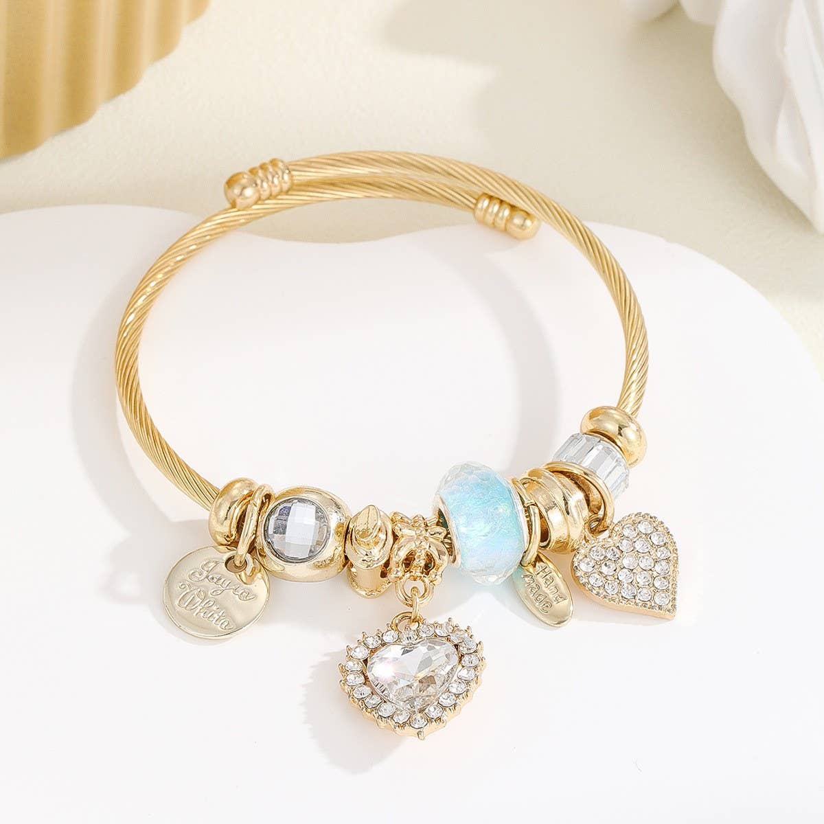 Gold Stainless Steel DIY Heart Charm Bracelet