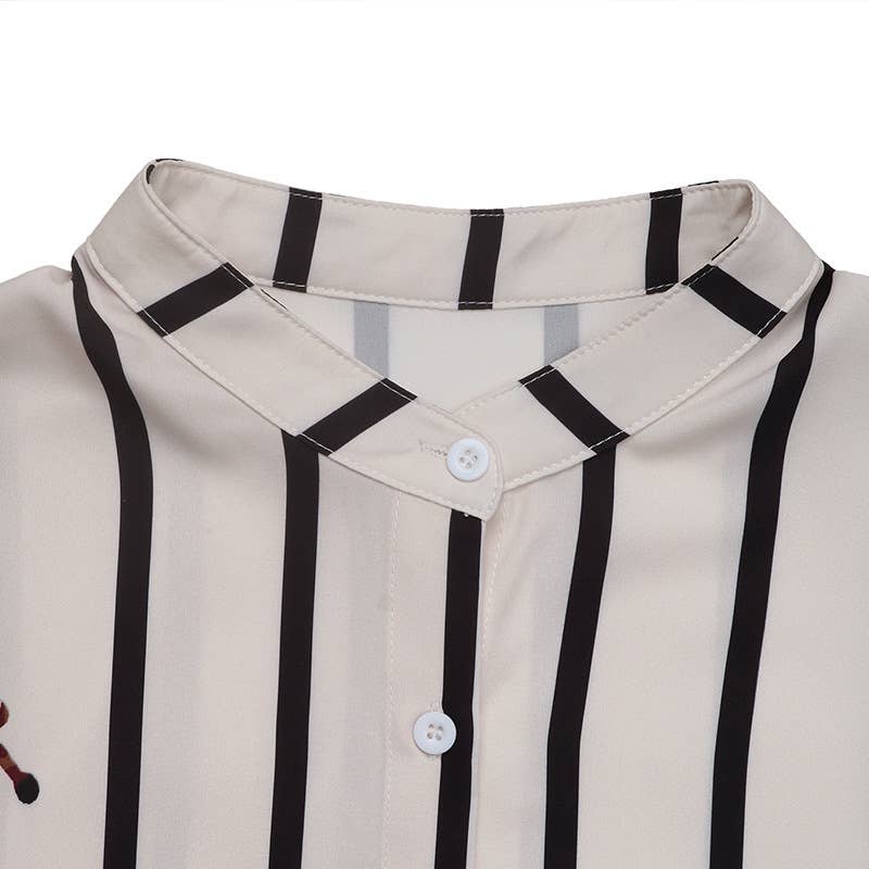 STAND COLLAR STRIPED SINGLE BREASTED SHIRT