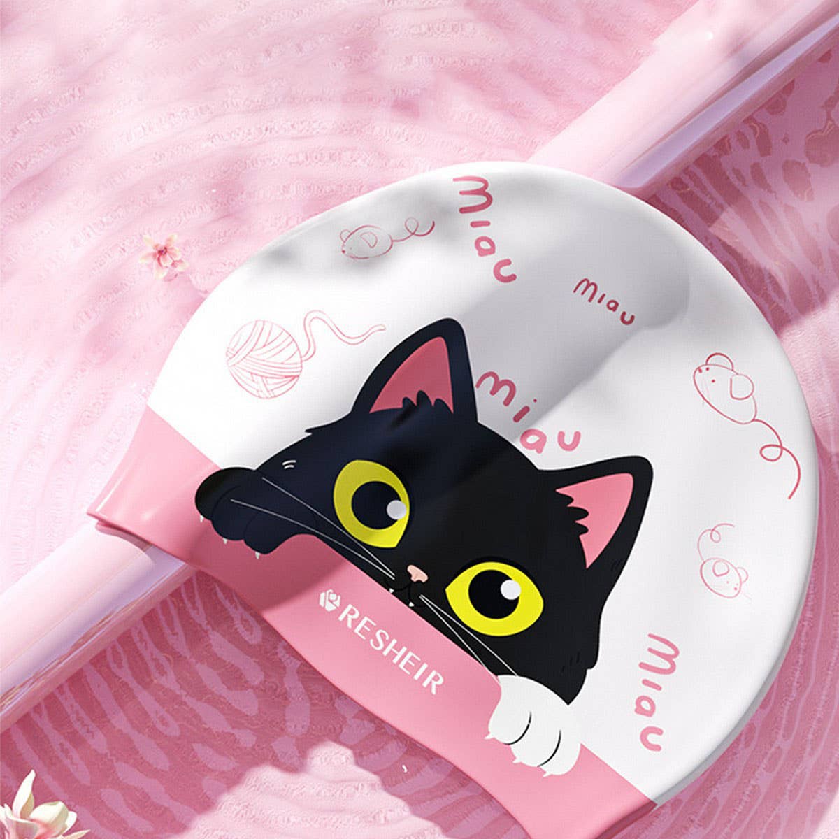 Girls Swim Cap Silicone Waterproof Cute Ear Cover