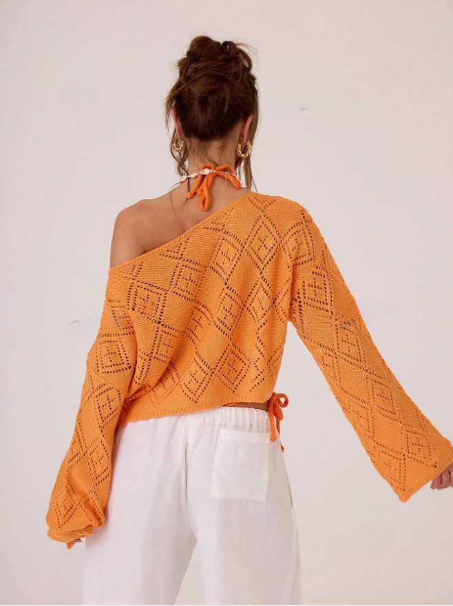 Sexy cut-out loose long-sleeved knitted sweater