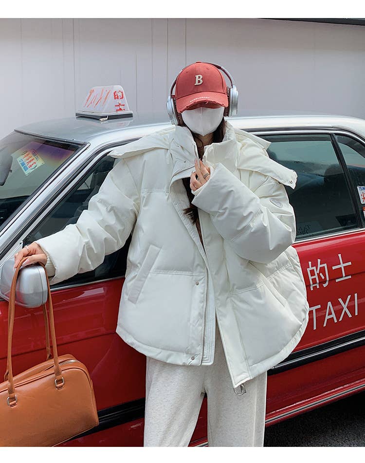 Solid-colored short down cotton-padded jacket