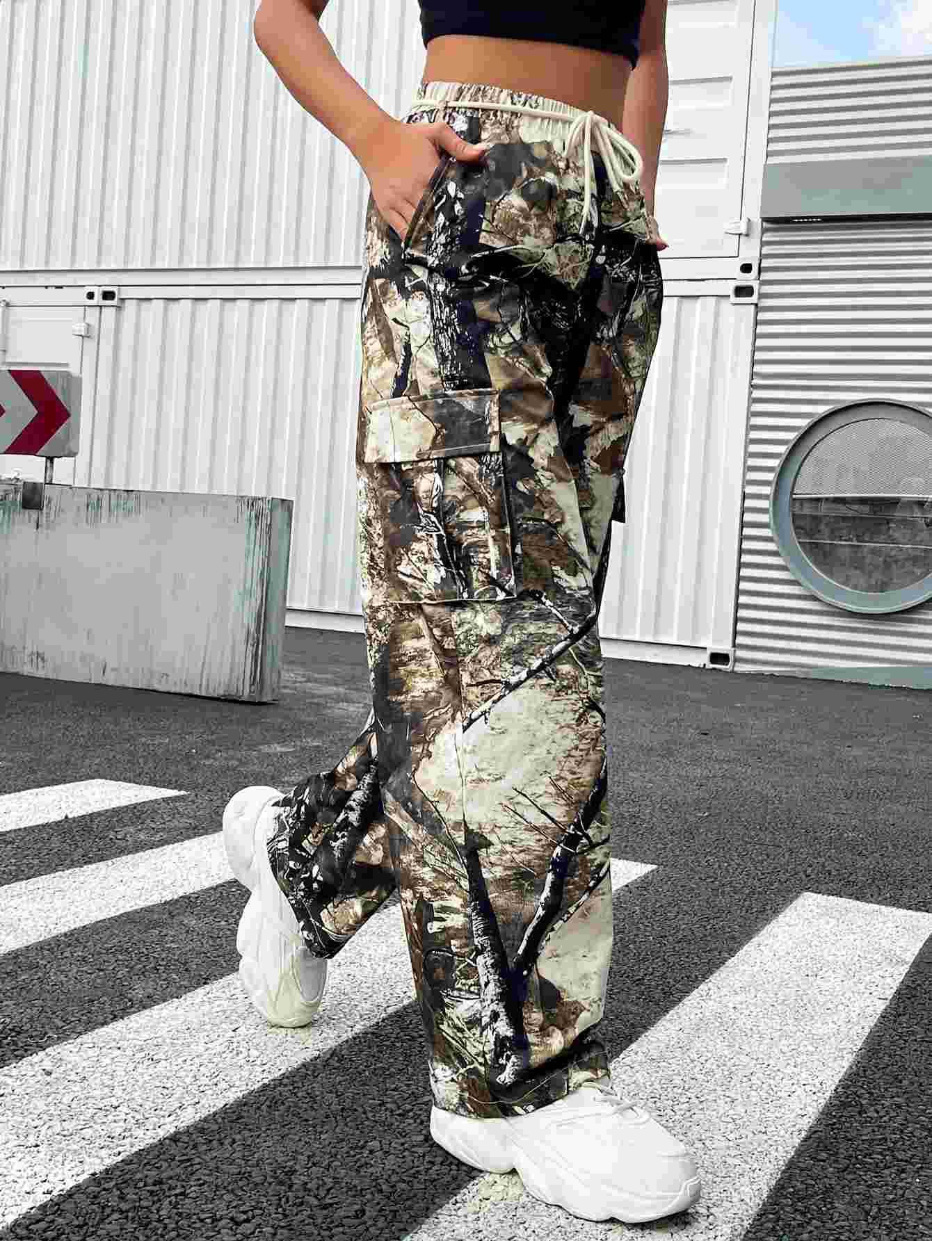 RETRO CAMOUFLAGE PRINTING WORK STRAIGHT TROUSERS