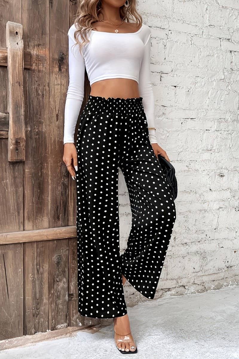 CWBLP2094_POLKA DOT HIGH WAIST WIDE LEG PANTS