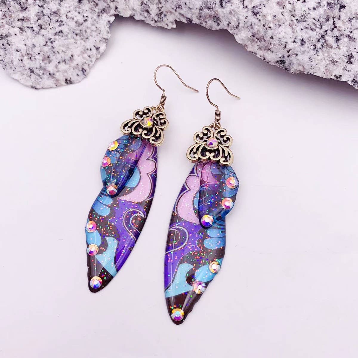 Elegant long earrings with cicada wing wings