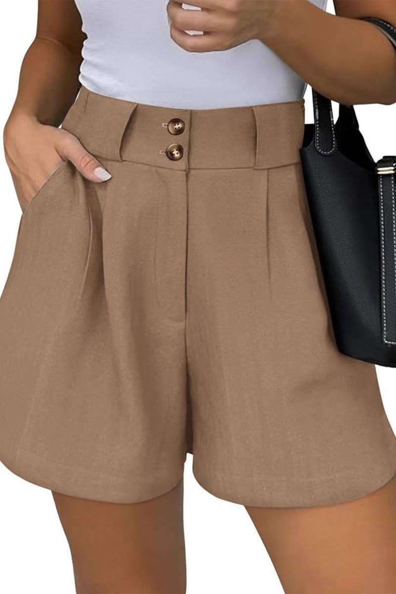 CWBSP00628_2025 WOMEN HIGH WAIST CASUAL SHORTS WITH POCKETS