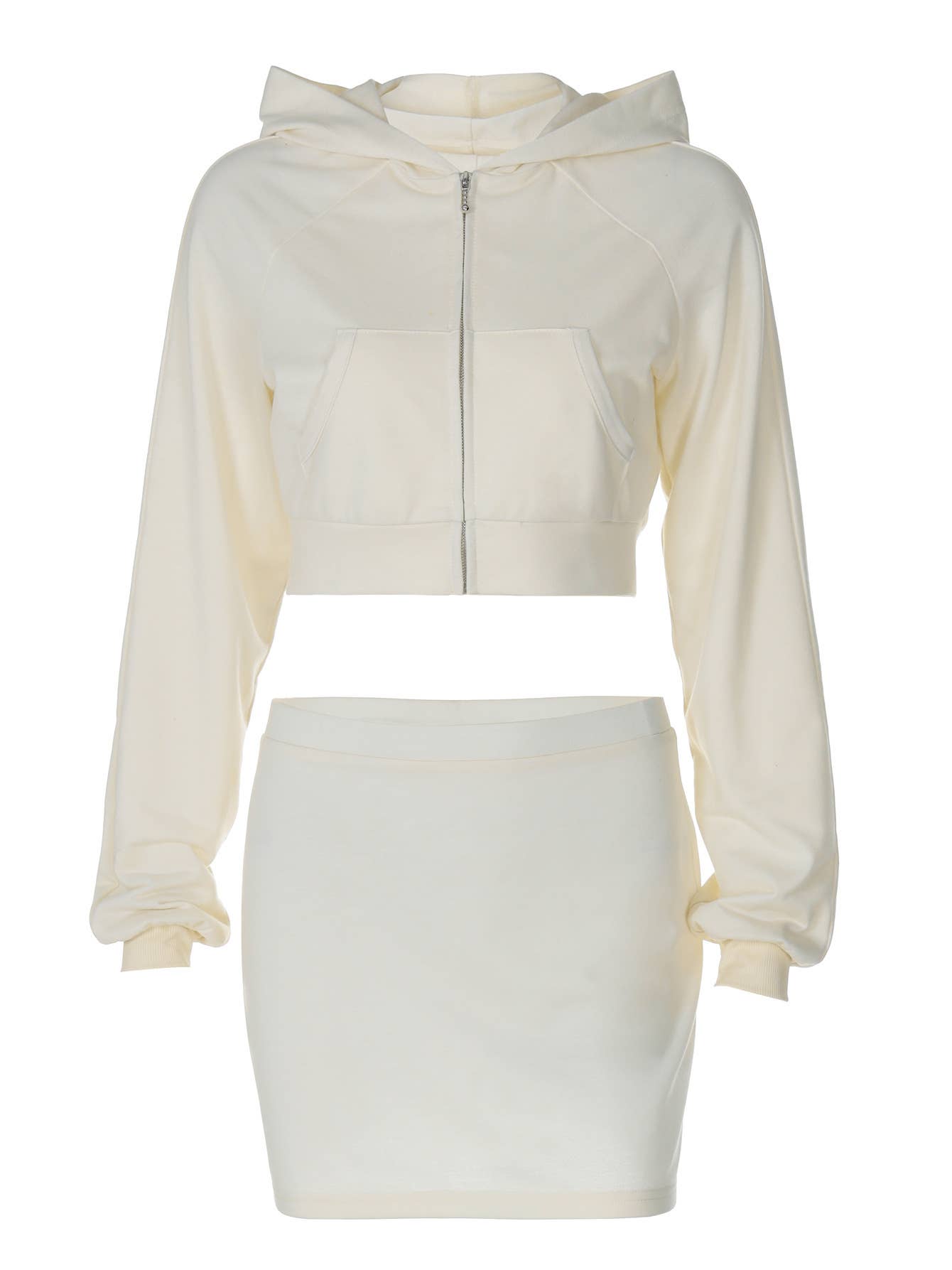 LONG SLEEVE ZIPPER HOODIE SLIM SKIRT TWOPIECE SET
