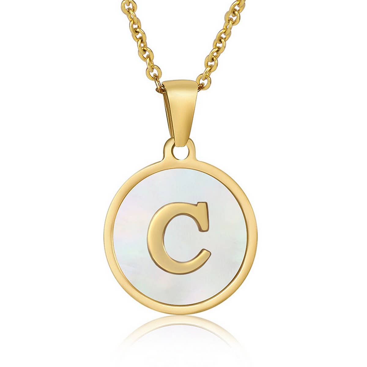CIRCULAR SHELL ENGLISH LETTER PENDANT NECKLACE