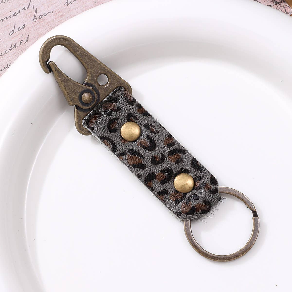 RETRO LEOPARD PRINT LEATHER KEYCHAIN PENDANT_CWMM0584
