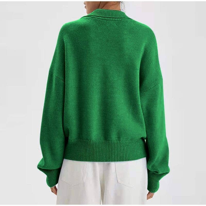 KNIT POLO COLLAR HIGH-GRADE SOLID COLOR SWEATER