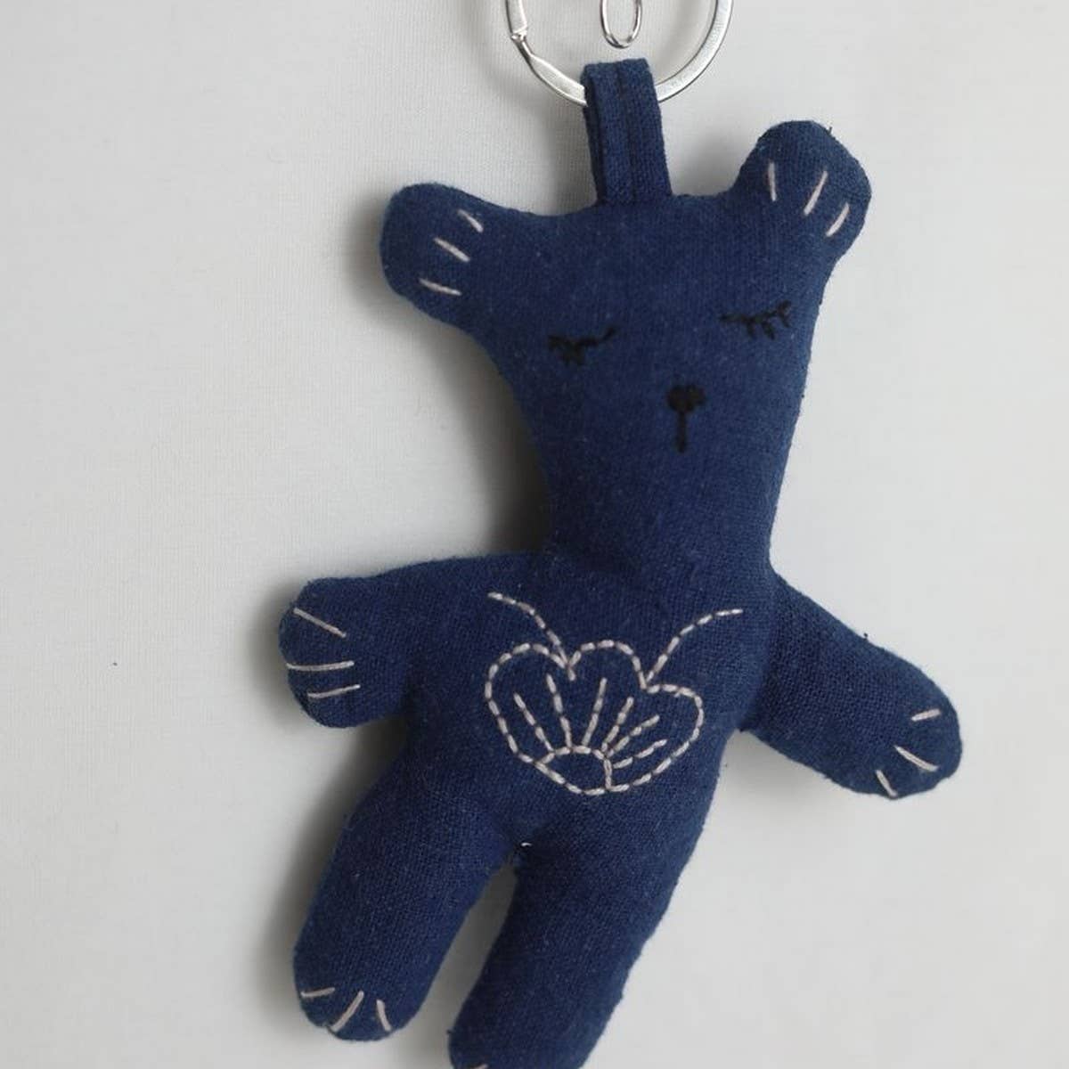 Embroidered Indigo Bear Plush Charm
