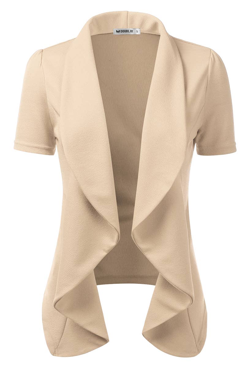 CWOBL095-P_Short Sleeve Open Front Draped Ruffles Blouses