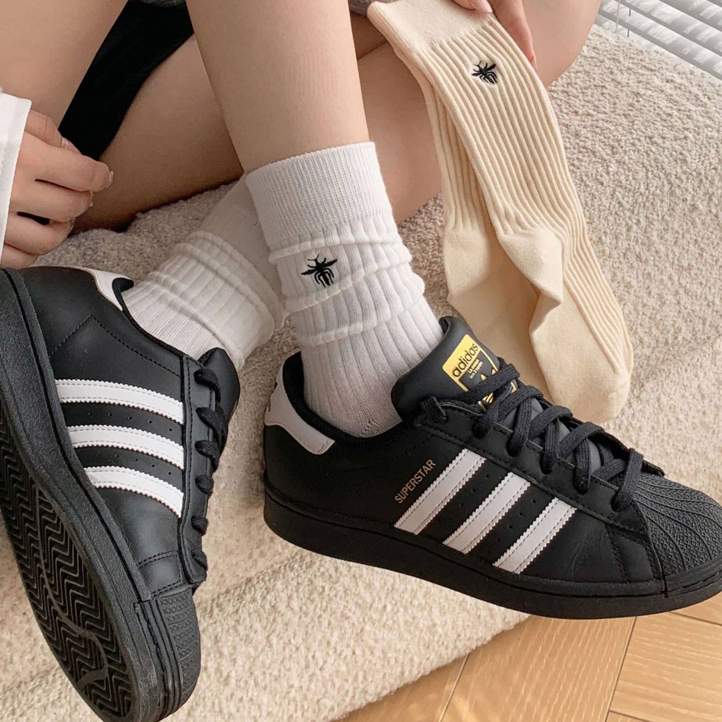 Leisure Bee Embroidery Crew Socks For Women