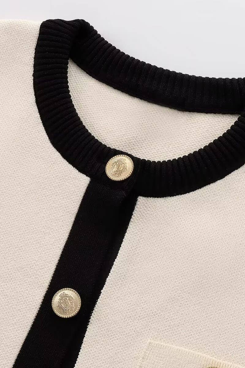 CWOCAL0968_CONTRAST COLOR SHORT-SLEEVED KNITTED COAT