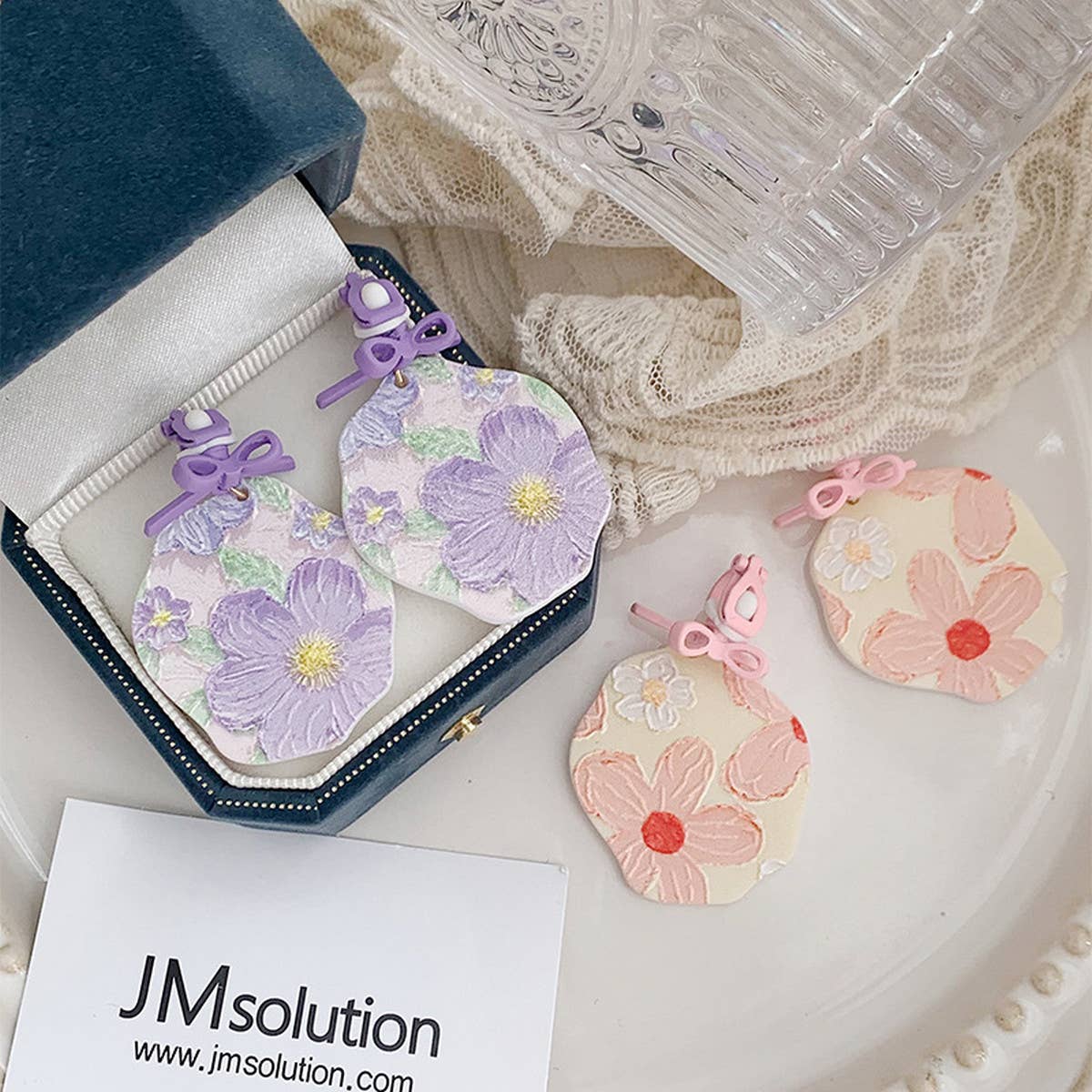 ROMANTIC PURPLE OIL PAINTING FLOWER ART EARRINGS